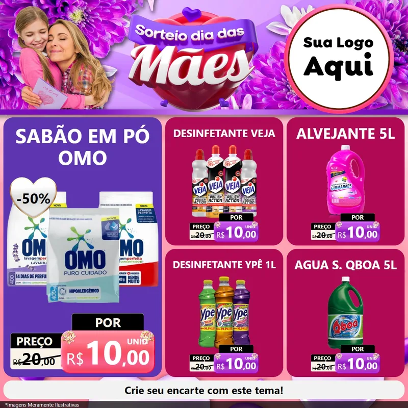 Modelo de Rede Social para Feed Facebook com o tema Sorteio Dia das Mães para Produtos de Limpeza