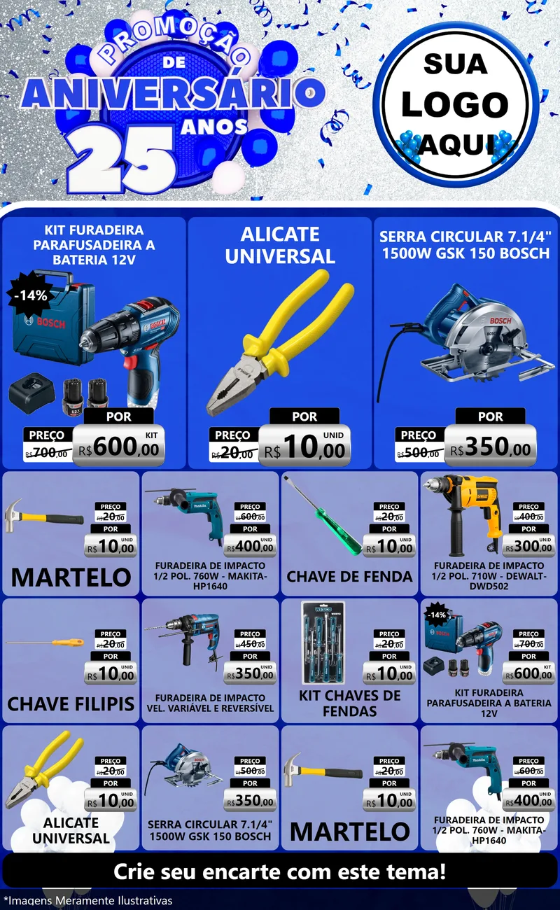 Modelo de Encarte para Encarte Grande com o tema Promoção de Aniversário - 25 Anos para Maquinas e Ferramentas