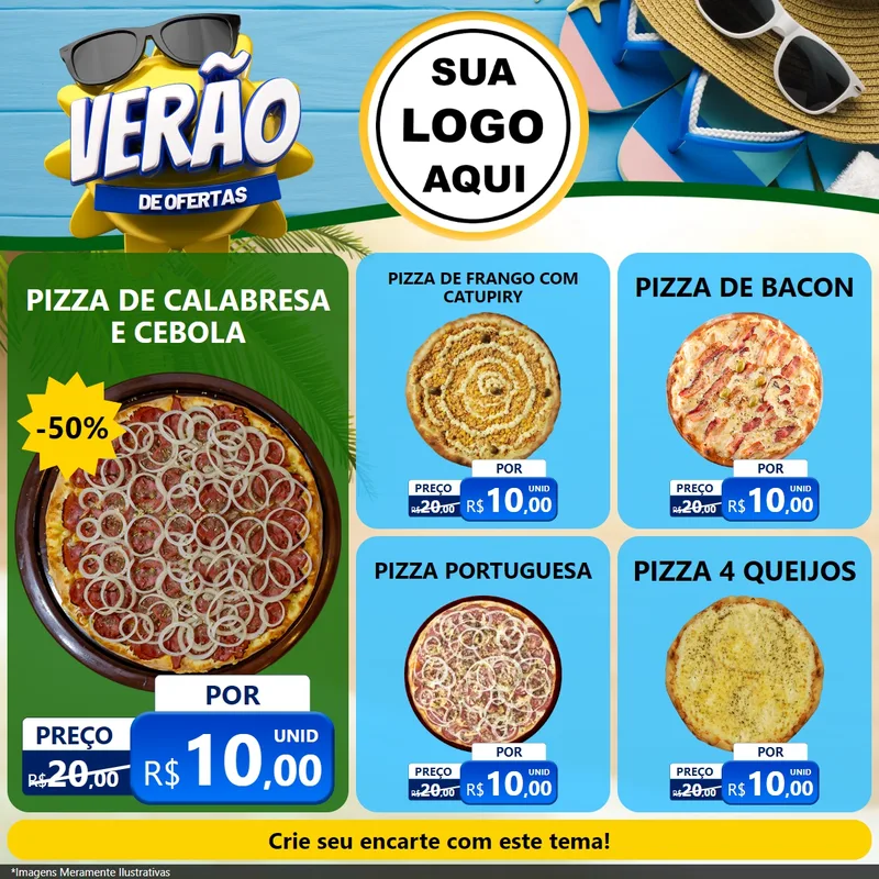 Modelo de Rede Social para Feed Facebook com o tema Verão de Ofertas para Pizzaria