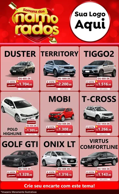 Modelo de Encarte para Encarte Grande com o tema Semana dos namorados para Concessionaria de Carros