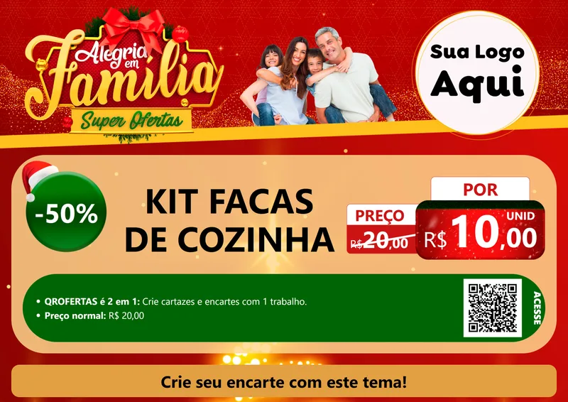 Modelo de Cartaz para Cartaz A4 Horizontal com o tema Alegria em Família Super Ofertas - Natal para Utilidades Domésticas