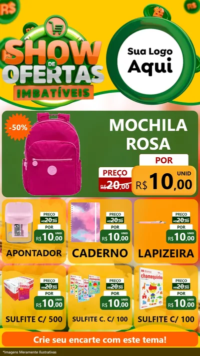 Modelo de Rede Social para Stories com o tema Show de Ofertas Imbatíveis para Papelaria