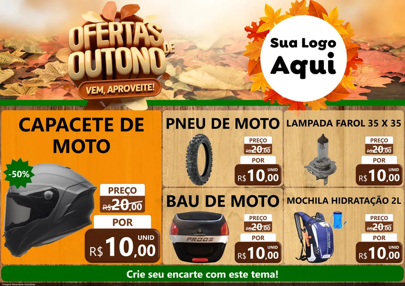 Modelo de Encarte para Encarte A4 Horizontal com o tema Ofertas de Outono - Vem, Aproveite! para Moto peças