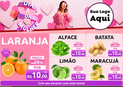 Modelo de Encarte para Encarte A4 Horizontal com o tema Dia da Mulher para Hortifrúti