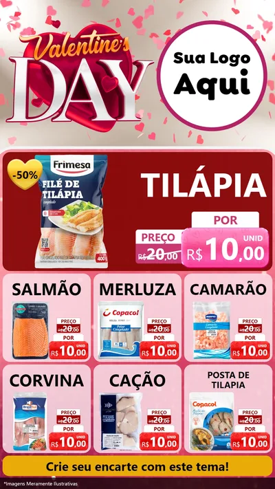 Modelo de Rede Social para Stories com o tema Valentine's Day para Peixaria
