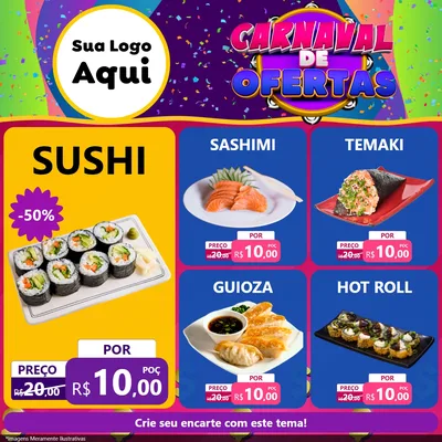 Modelo de Rede Social para Feed Facebook com o tema Carnaval de Ofertas para Comida japonesa