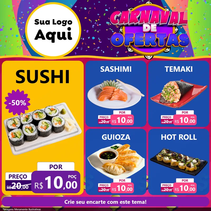 Modelo de Rede Social para Feed Facebook com o tema Carnaval de Ofertas para Comida japonesa