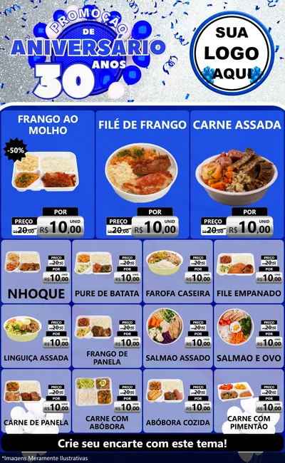 Modelo de Encarte para Encarte Grande com o tema Promoção de Aniversário - 30 Anos para Restaurante