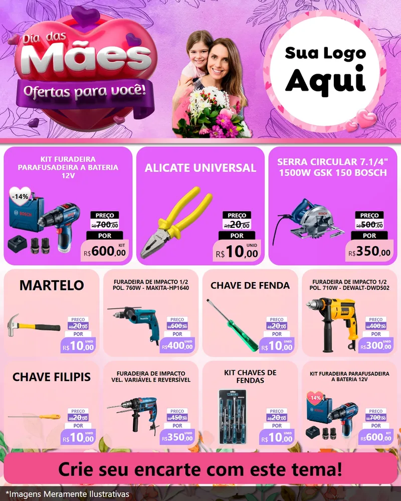Modelo de Rede Social para Feed Instagram com o tema Dia das Mães Ofertas para Você! para Maquinas e Ferramentas