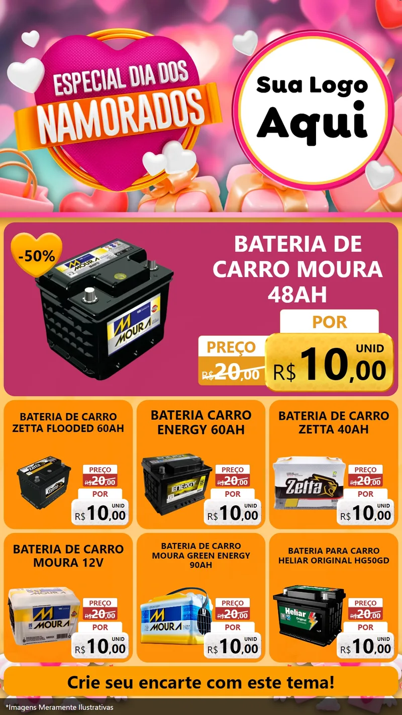 Modelo de Rede Social para Stories com o tema Especial Dia dos Namorados para Baterias Elétricas