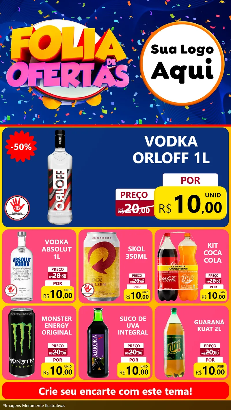 Modelo de Rede Social para Stories com o tema Folia de Ofertas para Distribuidora de bebidas