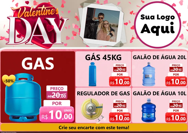 Modelo de Encarte para Encarte A4 Horizontal com o tema Valentine's Day para Água e gás