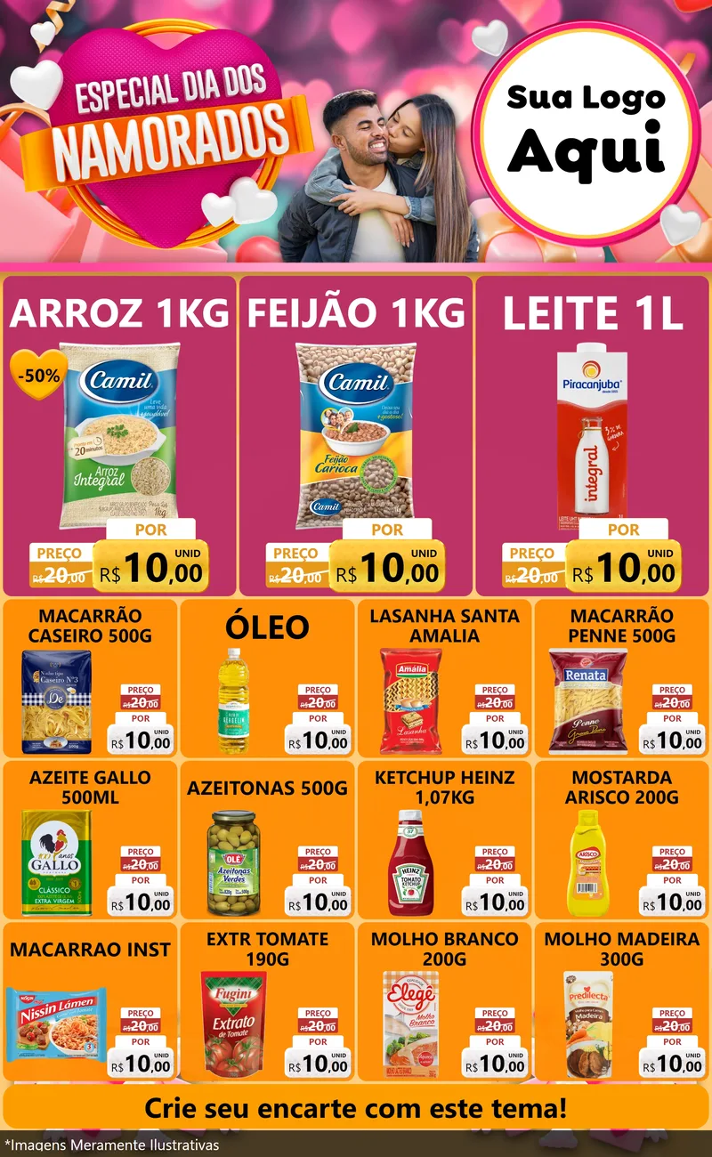 Modelo de Encarte para Encarte Grande com o tema Especial Dia dos Namorados para Supermercado