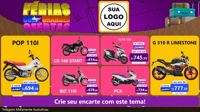 Modelo de TV para TV Horizontal com o tema Férias com Grandes Ofertas para Concessionaria de Motos