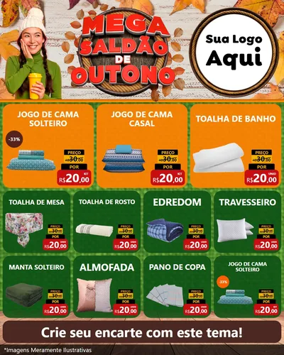 Modelo de Rede Social para Feed Instagram com o tema Mega Saldão de Outono para Cama, Mesa e Banho