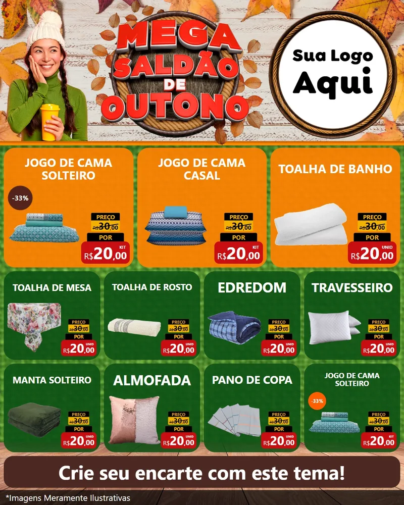 Modelo de Rede Social para Feed Instagram com o tema Mega Saldão de Outono para Cama, Mesa e Banho