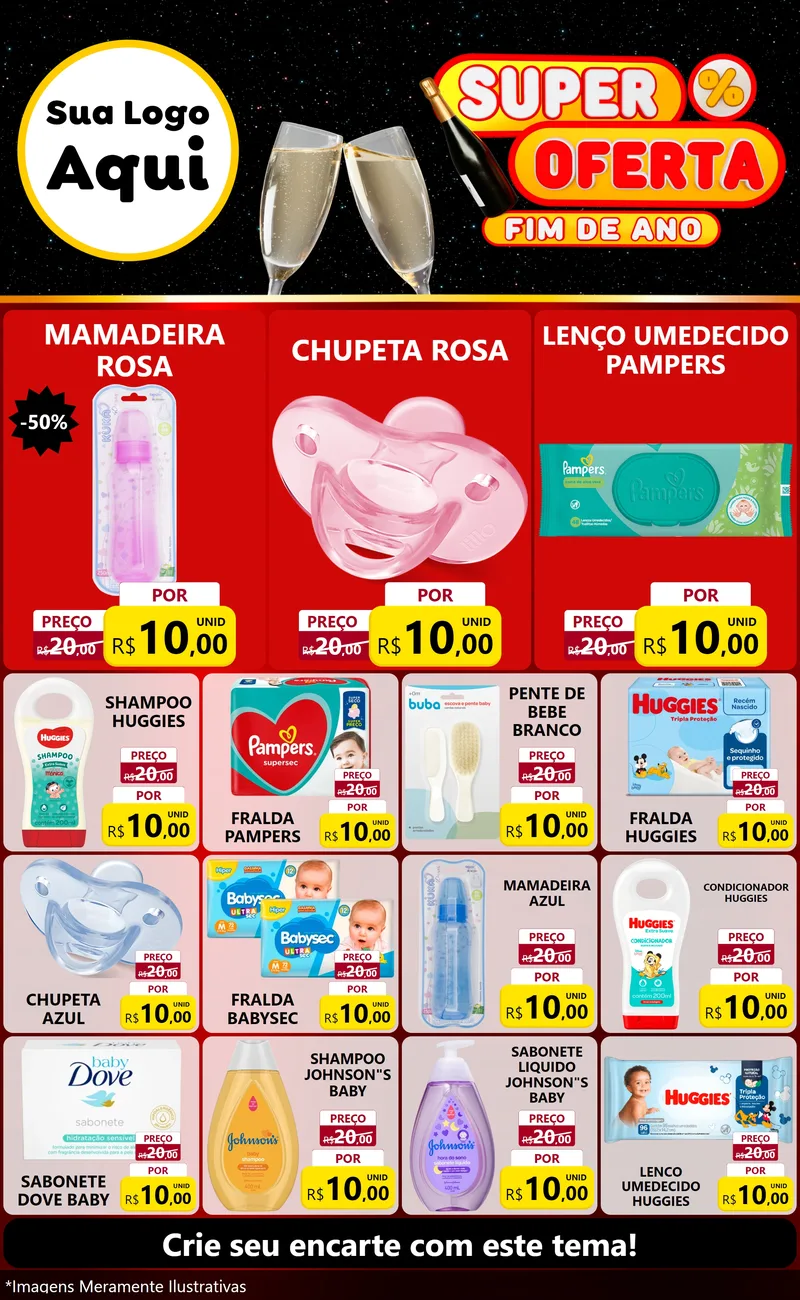 Modelo de Encarte para Encarte Grande com o tema Super Oferta Fim de Ano para Bebês