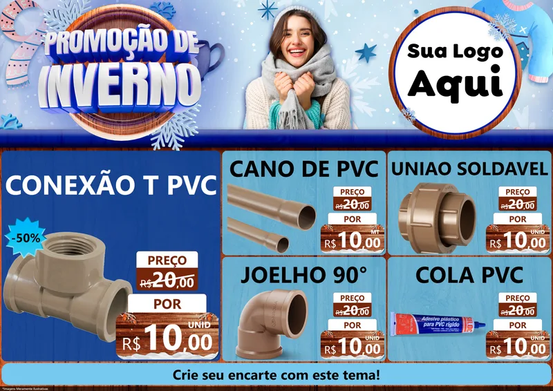 Modelo de Encarte para Encarte A4 Horizontal com o tema Promoção de Inverno para Tubos e conexões