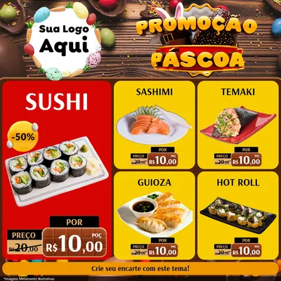 Modelo de Rede Social para Feed Facebook com o tema Promoção Páscoa para Comida japonesa