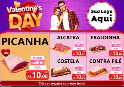 Modelo de Encarte para Encarte A4 Horizontal com o tema Valentine's Day para Açougue