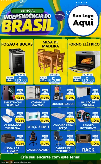 Modelo de Encarte para Encarte Grande com o tema Especial Independência do Brasil para Móveis e Eletro