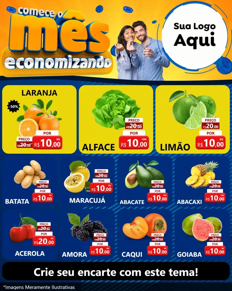 Modelo de Rede Social para Feed Instagram com o tema Comece O Mês Economizando para Hortifrúti