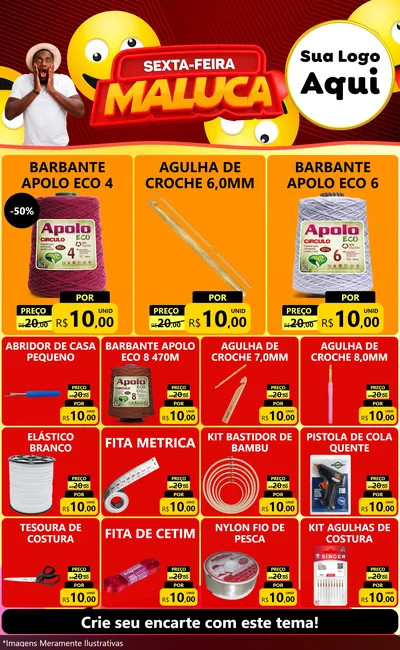 Modelo de Encarte para Encarte Grande com o tema Sexta-feira Maluca para Armarinho e Aviamentos