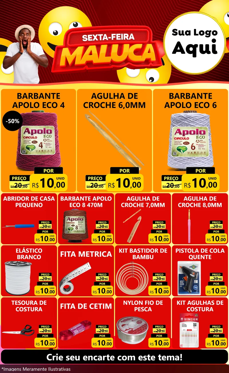 Modelo de Encarte para Encarte Grande com o tema Sexta-feira Maluca para Armarinho e Aviamentos