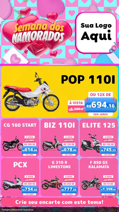 Modelo de Rede Social para Stories com o tema Semana dos Namorados para Concessionaria de Motos