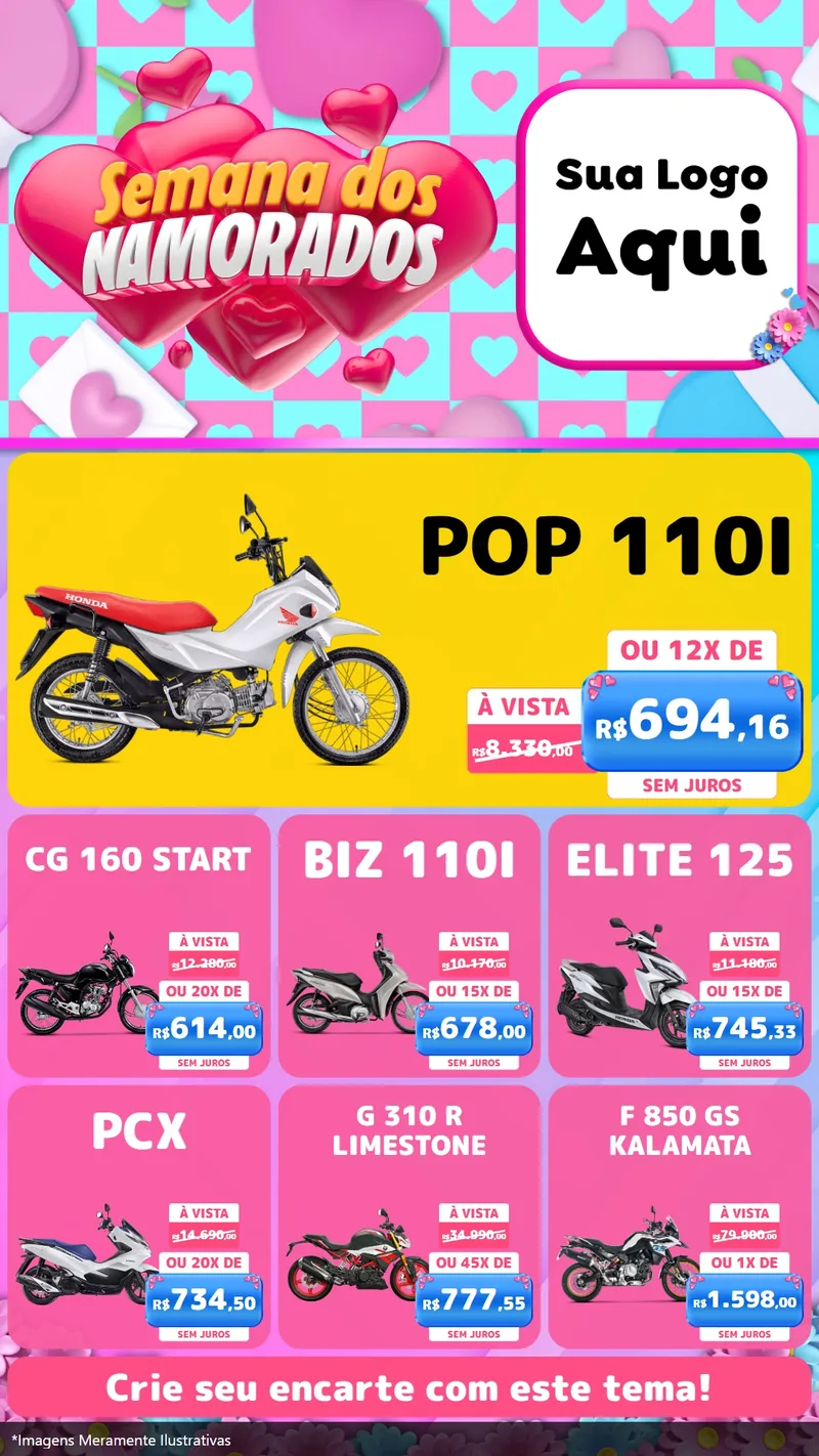 Modelo de Rede Social para Stories com o tema Semana dos Namorados para Concessionaria de Motos
