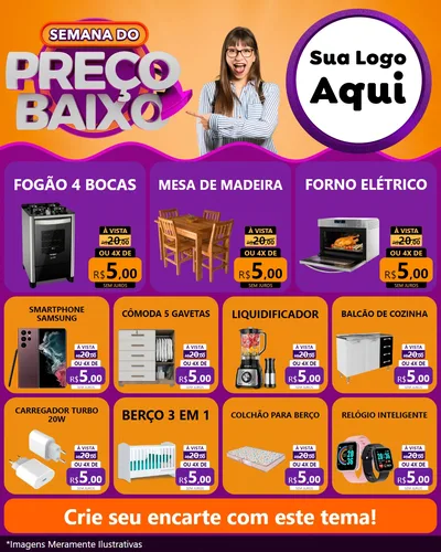 Modelo de Rede Social para Feed Instagram com o tema Semana do Preço Baixo para Móveis e Eletro