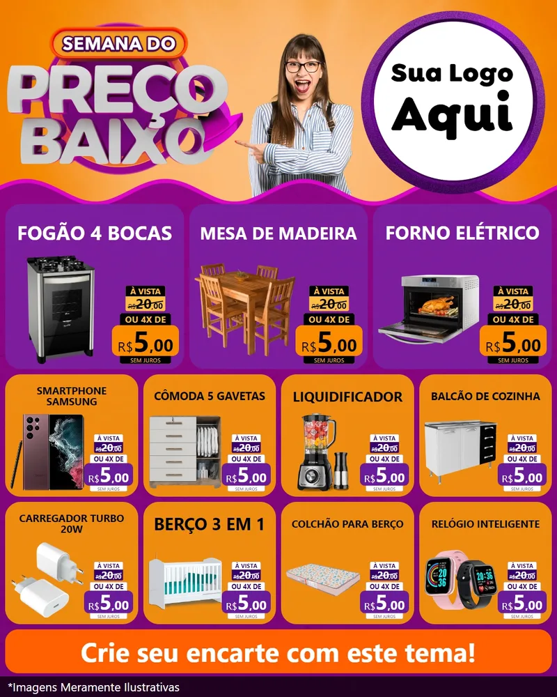 Modelo de Rede Social para Feed Instagram com o tema Semana do Preço Baixo para Móveis e Eletro