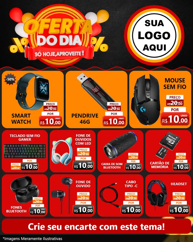 Modelo de Rede Social para Feed Instagram com o tema Oferta do Dia - Só hoje, Aproveite! para Informática