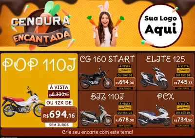 Modelo de Encarte para Encarte A4 Horizontal com o tema Cenoura Encantada - Páscoa para Concessionaria de Motos