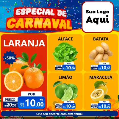 Modelo de Rede Social para Feed Facebook com o tema Especial de Carnaval para Hortifrúti