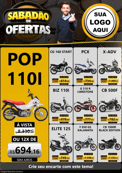Modelo de Encarte para Encarte A4 Vertical com o tema Sabadão de Ofertas para Concessionaria de Motos