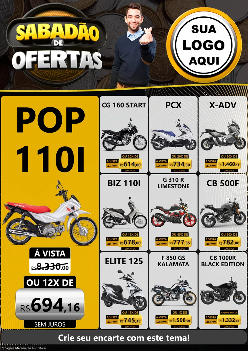 Modelo de Encarte para Encarte A4 Vertical com o tema Sabadão de Ofertas para Concessionaria de Motos
