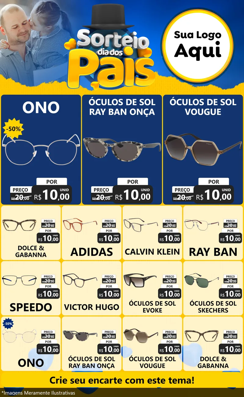 Modelo de Encarte para Encarte Grande com o tema Sorteio Dia Dos Pais para Óticas