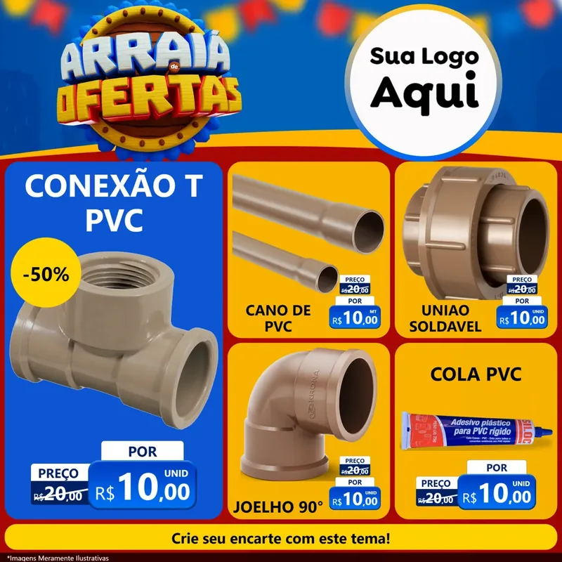 Modelo de Rede Social para Feed Facebook com o tema Arraiá de Ofertas - Junina para Tubos e conexões