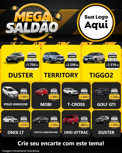 Modelo de Rede Social para Feed Instagram com o tema Mega Saldão para Concessionaria de Carros