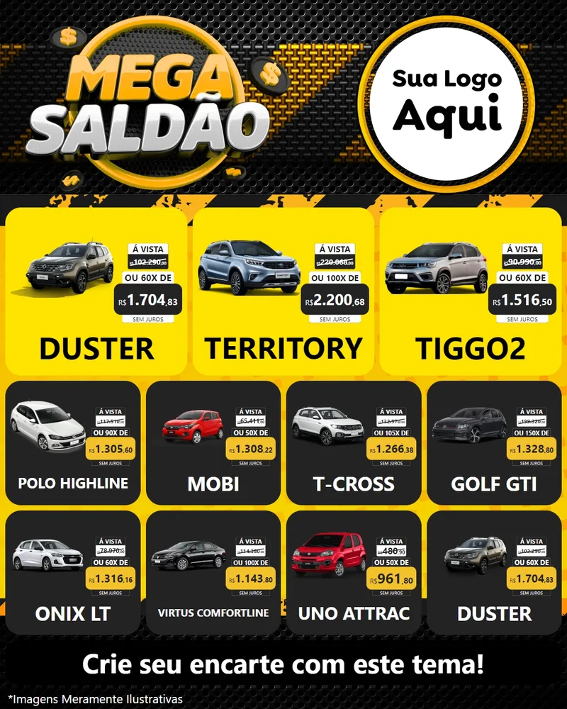 Modelo de Rede Social para Feed Instagram com o tema Mega Saldão para Concessionaria de Carros