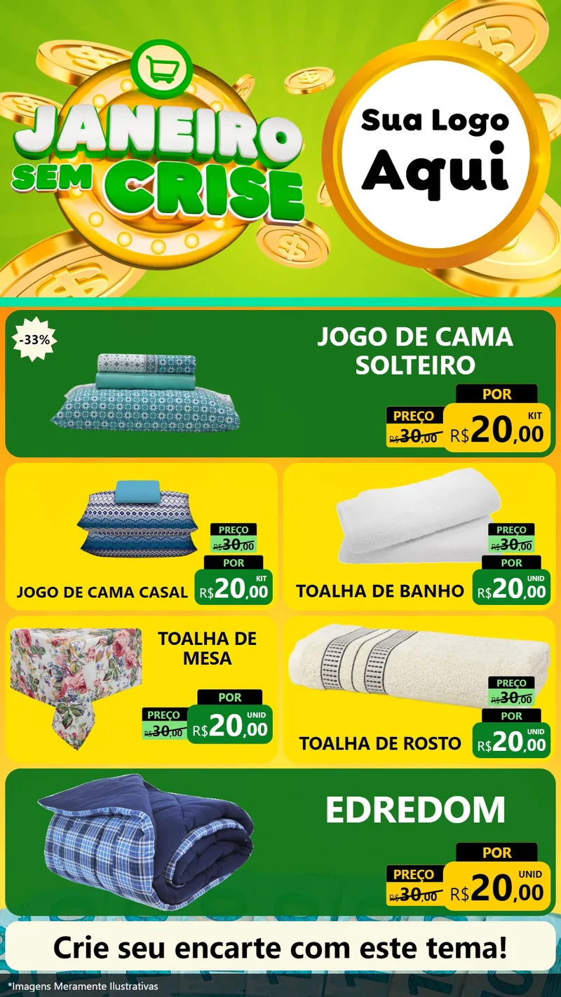 Modelo de TV para TV Vertical com o tema Janeiro Sem Crise para Cama, Mesa e Banho