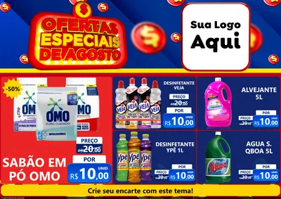 Modelo de Encarte para Encarte A4 Horizontal com o tema Ofertas Especiais de Agosto para Produtos de Limpeza