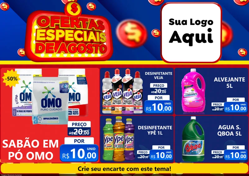 Modelo de Encarte para Encarte A4 Horizontal com o tema Ofertas Especiais de Agosto para Produtos de Limpeza
