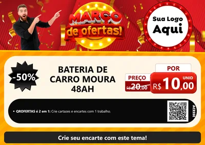 Modelo de Cartaz para Cartaz A4 Horizontal com o tema Março de Ofertas! para Baterias Elétricas