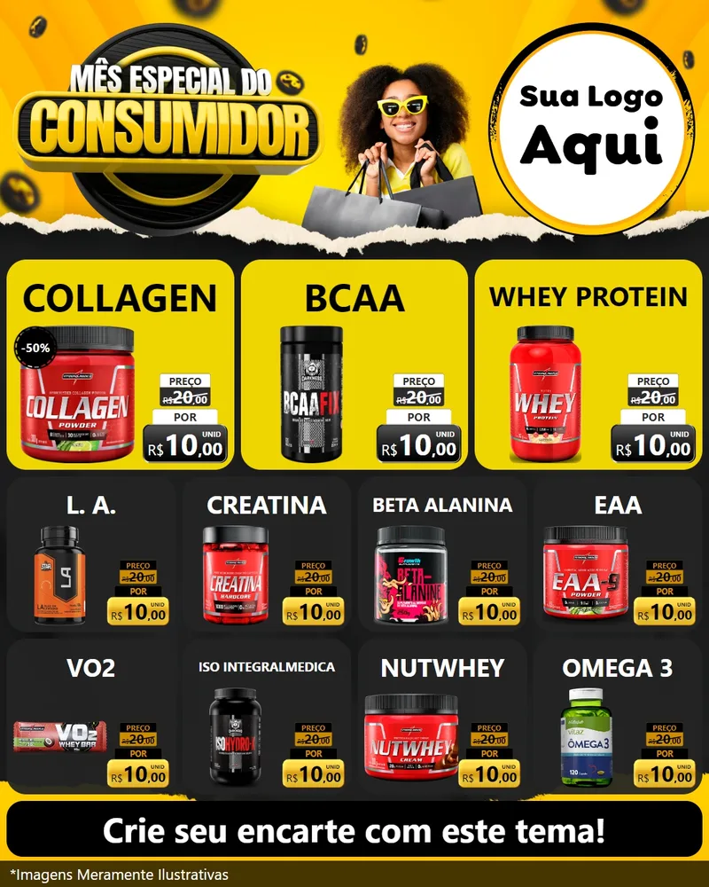 Modelo de Rede Social para Feed Instagram com o tema Mês Especial do Consumidor para Suplementos alimentares