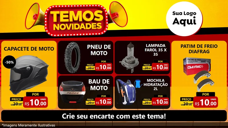 Modelo de TV para TV Horizontal com o tema Temos Novidades para Moto peças