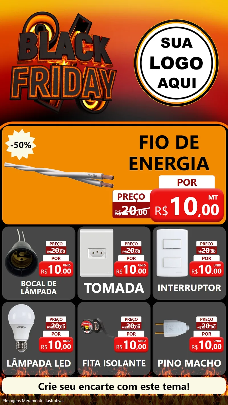 Modelo de Rede Social para Stories com o tema Black Friday para Materiais Elétricos