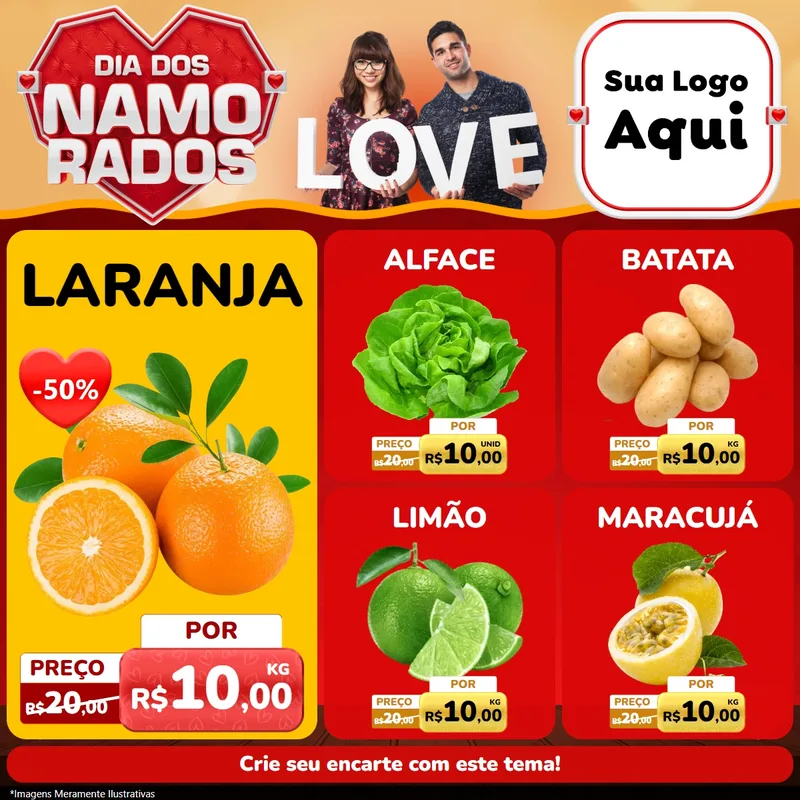 Modelo de Rede Social para Feed Facebook com o tema Dia dos Namorados para Hortifrúti
