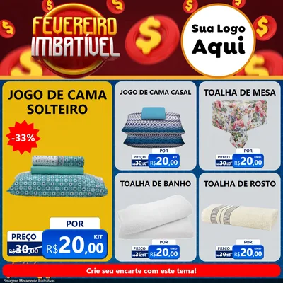 Modelo de Rede Social para Feed Facebook com o tema Fevereiro Imbatível para Cama, Mesa e Banho